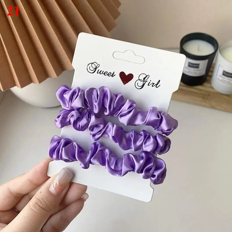 3Pcs/set Silk Satin Scrunchies Women Solid Color Hair Rope Elegant Ponytail Holder Rubber Band Elastic Hairband Hair Accessories
