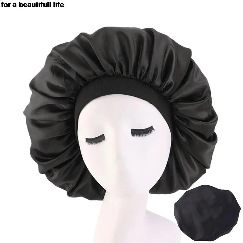 1pc New Fashion Women Satin Night Sleep Cap Hair Bonnet Hat Silk Head Cover Wide Elastic Band