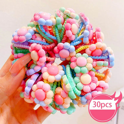 30pcs Children's Hair Circles Small Size Girl Cute Flower Non Harmful High Elastic Headband Baby Tied Little Jiujiu Rub