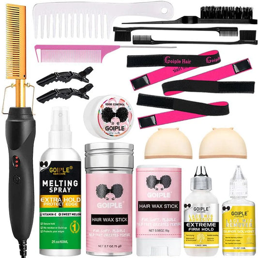 GOIPLE Electrical Heat Hair Straightener Hot Pressing Brush Styling Tool for Lace Front Wig Glue Hair Wax Stick Melting Spray