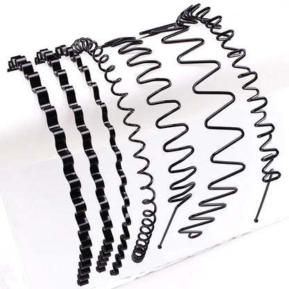 Unisex Black Elastic Non Slip Simple Metal Headbands For Men Women Wavy Hairband Spring Hair Hoop Fashion Hair Accessories