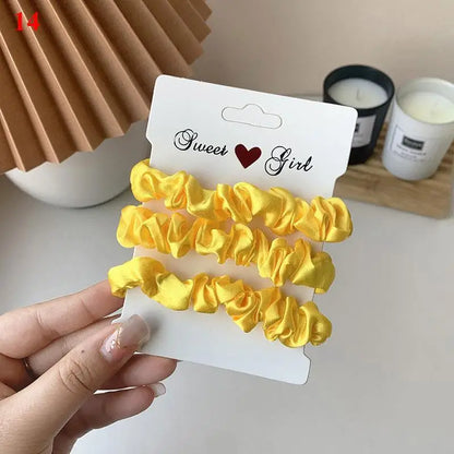3Pcs/set Silk Satin Scrunchies Women Solid Color Hair Rope Elegant Ponytail Holder Rubber Band Elastic Hairband Hair Accessories