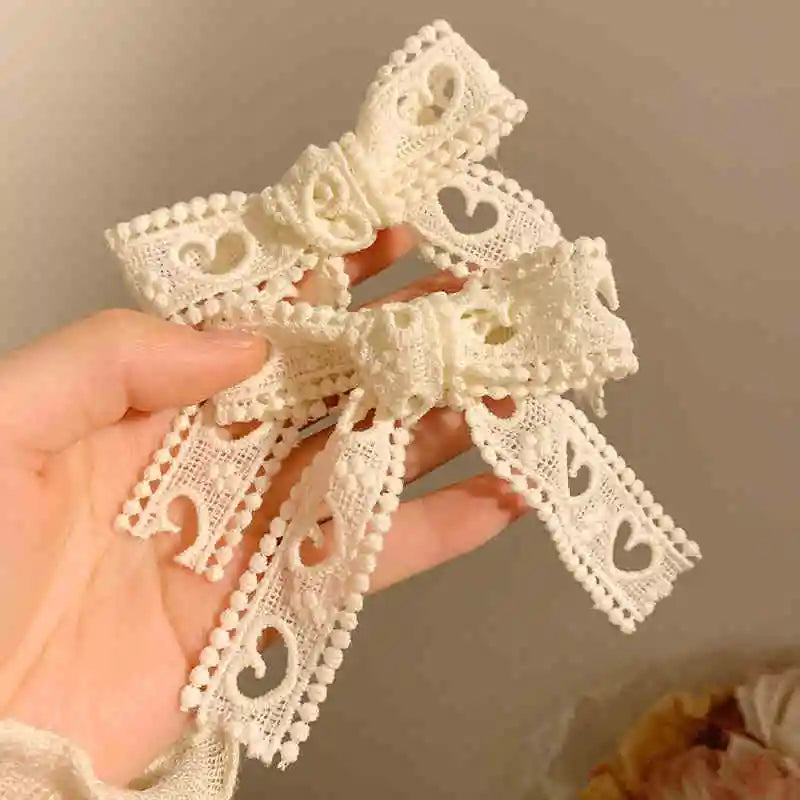 1 pair Sweet Girls Hair Clips Lace Pink Heart Lolita Bow Hairpin for Female Lolita Hair Clip Hair Accessories Barrettes Headwear