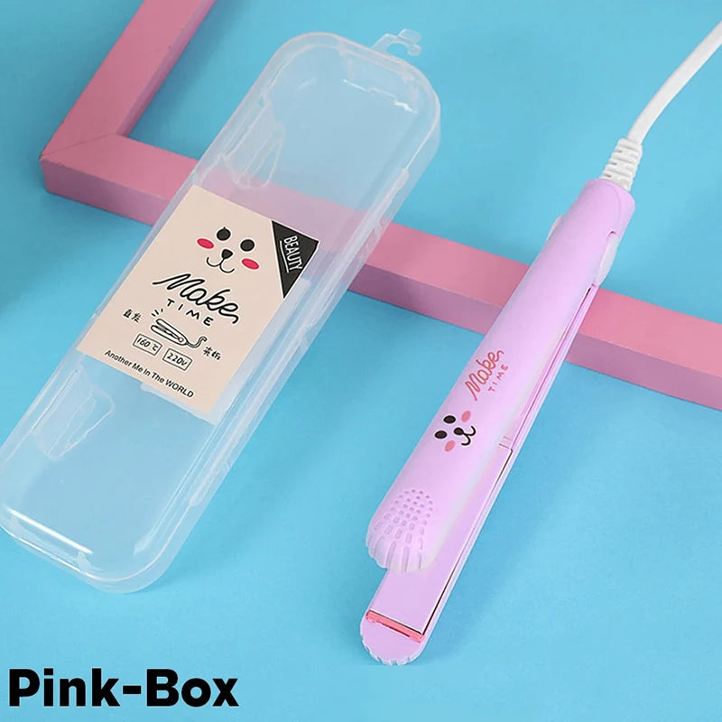 2 in 1 Cartoon Portable Traveling Bangs Hair Splint Heating Curler Ceramic Plate Ionic Mini Flat Iron Hair Straightener