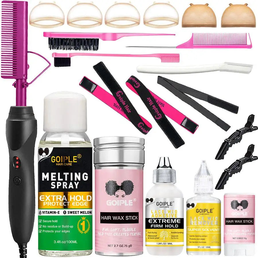 GOIPLE Electrical Heat Hair Straightener Hot Pressing Brush Styling Tool for Lace Front Wig Glue Hair Wax Stick Melting Spray