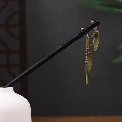 Vintage Chinese Style Wooden Hair Sticks for Women Girls Moon Tassel Hairpin Hair Clip Hanfu Headwear Jewelry Hair Accessories