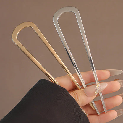 U-Shaped Hair Fork Elegant Golden Silver-color Alloy Long Thick Hair Updo Bun French Hairpin Stick Women Girls Hair Accessories