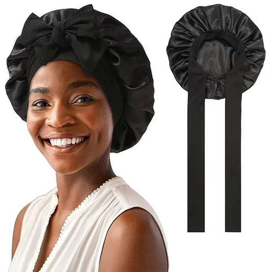 New Silk Bonnet for Sleeping Women Satin Bonnet Hair Bonnet night sleep cap scarf wrap for curly hair With Tie Band for Curly Gi