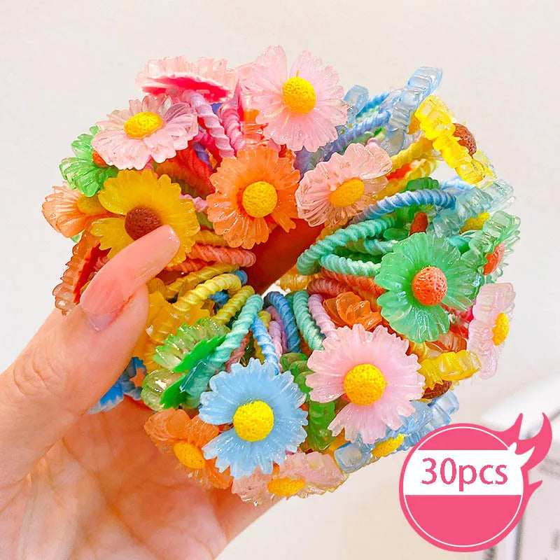 30pcs Children's Hair Circles Small Size Girl Cute Flower Non Harmful High Elastic Headband Baby Tied Little Jiujiu Rub
