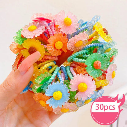 30pcs Children's Hair Circles Small Size Girl Cute Flower Non Harmful High Elastic Headband Baby Tied Little Jiujiu Rub