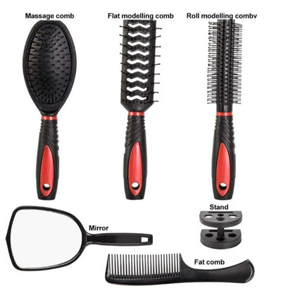 5-Pack Comb Brush Set Professional Massage Comb Cosmetic Hair Styling Tool Set With Mirror Hair Brush Holder