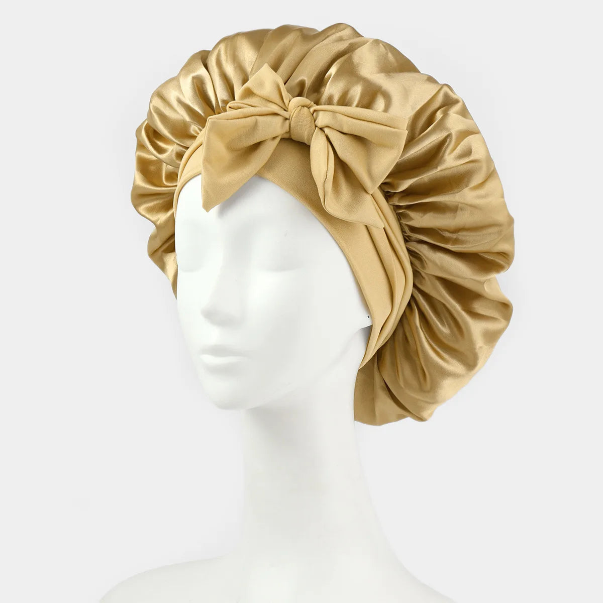 Satin Shower Cap For Women Solid Wide Band Stretch Head Tie Silky Bonnet Edge Wrap Nightcap Hair Care Sleeping Cap Head Cover