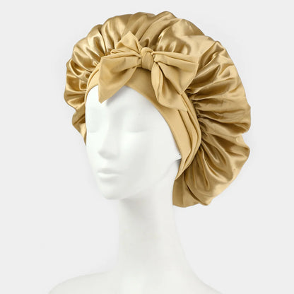 Satin Shower Cap For Women Solid Wide Band Stretch Head Tie Silky Bonnet Edge Wrap Nightcap Hair Care Sleeping Cap Head Cover