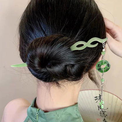 Vintage Chinese Style Wooden Hair Sticks for Women Girls Moon Tassel Hairpin Hair Clip Hanfu Headwear Jewelry Hair Accessories