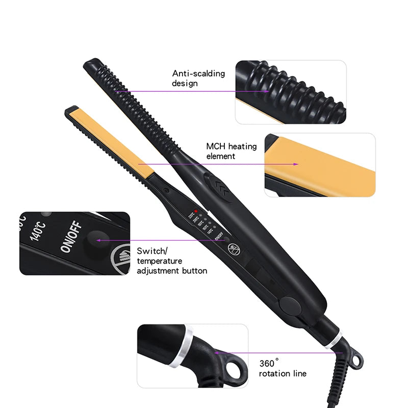 Professional Ceramic Flat Iron 2 in 1 Hair Straightener Short Hair Fluffy Pencil Hair Curler