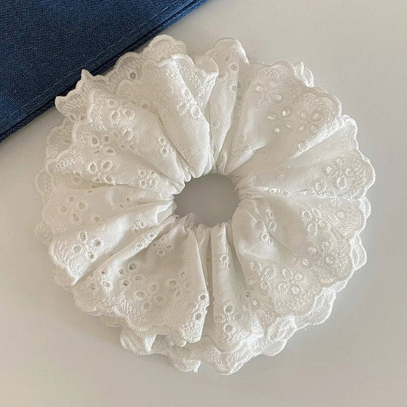 Oversized Lace Scrunchies for Women Elastic Hair Bands Ponytail Holders Tie Solid Hair Hoop Rubber Bands Women Hair Accessories