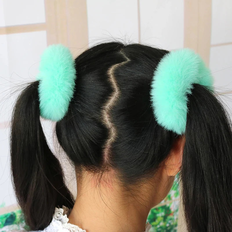 2Pcs Baby Girls Plush Elastic Hair Bands Small Rubber Band Hair Rings For Children Furry Scrunchies Hair Ties Hair Accessories