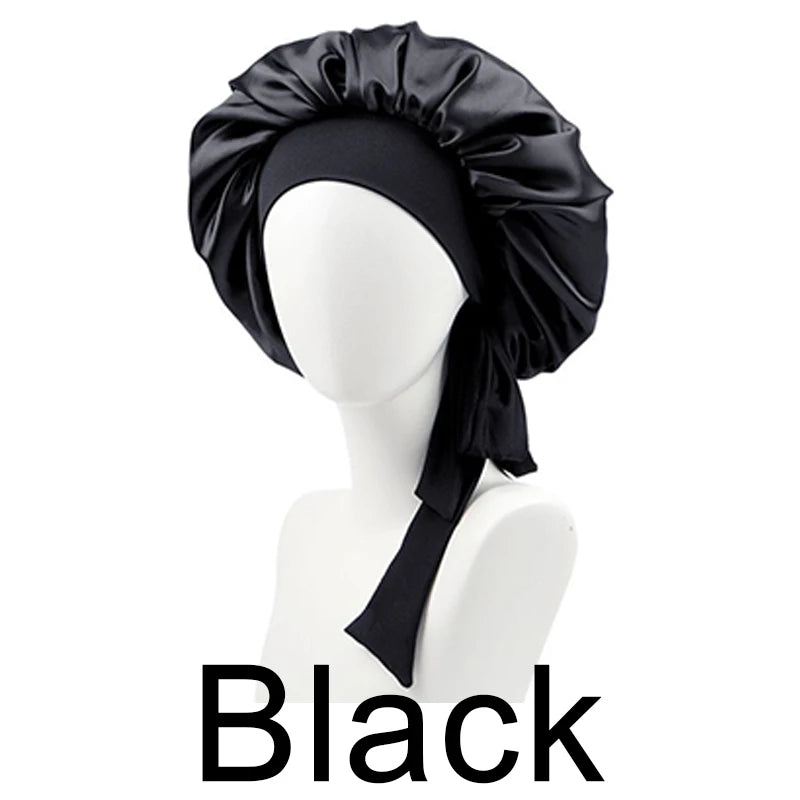 New Silk Bonnet for Sleeping Women Satin Bonnet Hair Bonnet night sleep cap scarf wrap for curly hair With Tie Band for Curly Gi