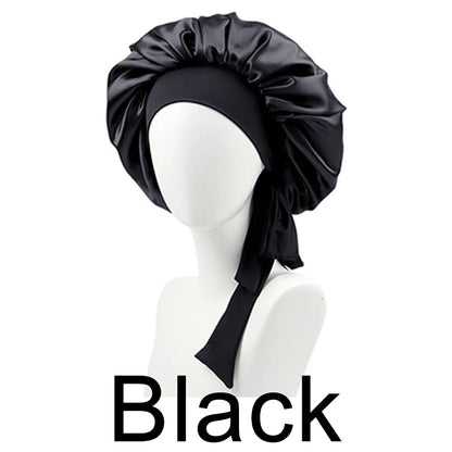 New Silk Bonnet for Sleeping Women Satin Bonnet Hair Bonnet night sleep cap scarf wrap for curly hair With Tie Band for Curly Gi