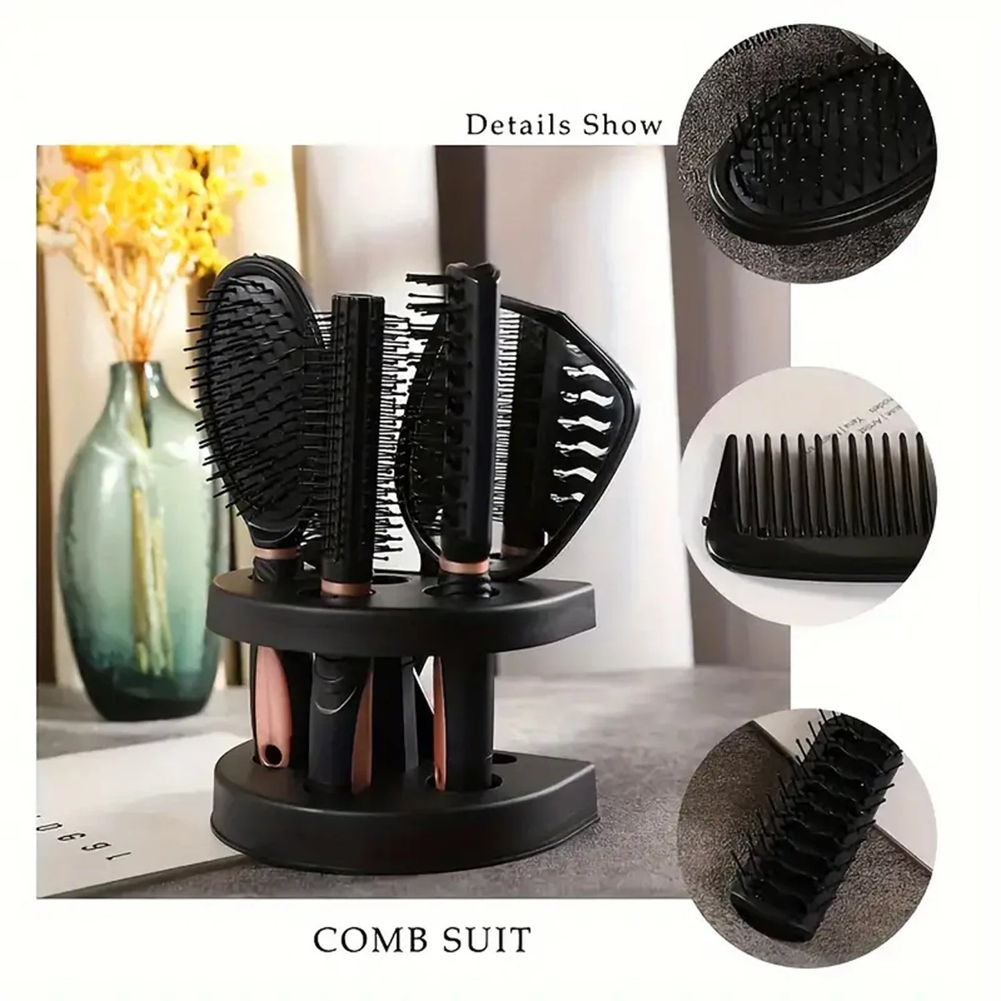 5-Pack Comb Brush Set Professional Massage Comb Cosmetic Hair Styling Tool Set With Mirror Hair Brush Holder
