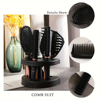 5-Pack Comb Brush Set Professional Massage Comb Cosmetic Hair Styling Tool Set With Mirror Hair Brush Holder