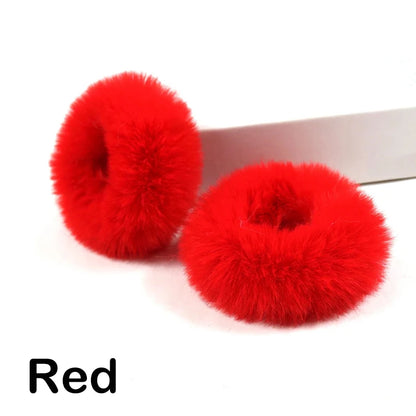 2Pcs Baby Girls Plush Elastic Hair Bands Small Rubber Band Hair Rings For Children Furry Scrunchies Hair Ties Hair Accessories
