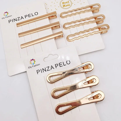 3pcs/set Korean Simple Metal Hairpins for Women Hollow Out Bangs Side Clip Gold Color Hairgrip Broken Hair Styling Accessories