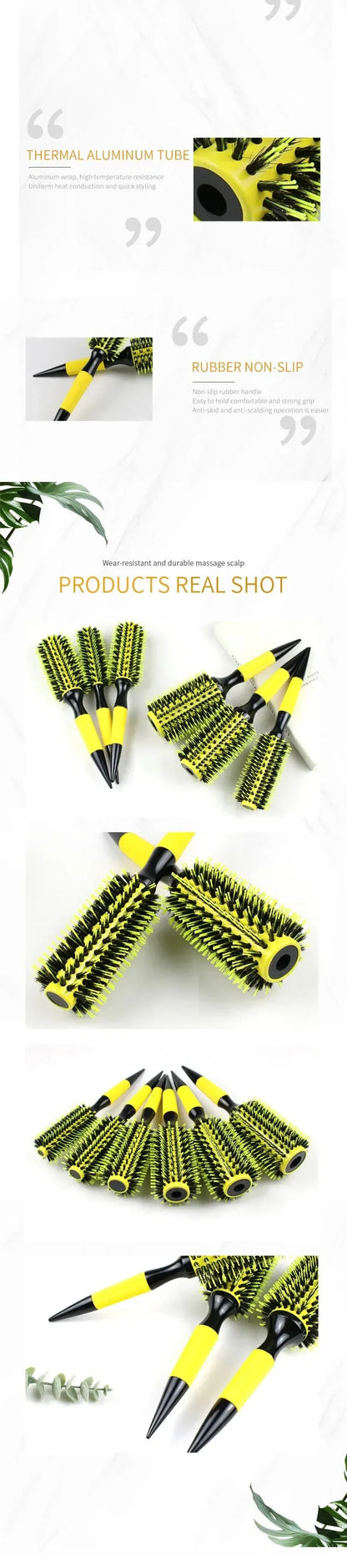 In Stock Yellow Aluminum Tube Bristle Nylon Needle Hair Curling Comb Cross-Border Foreign Trade New Pointed Tail Roller Comb Bra