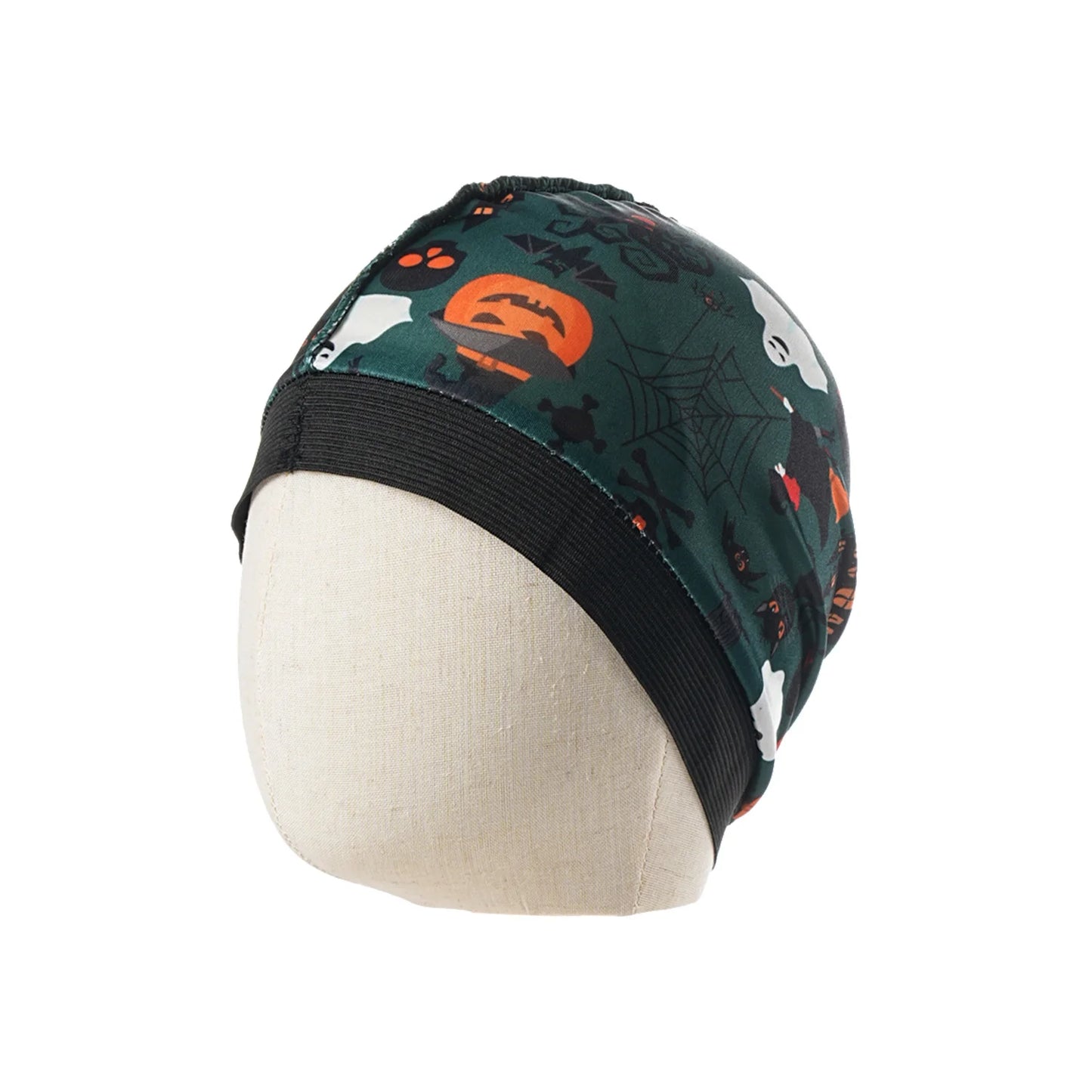 2024 New Halloween Print Kids Silky Dome Wave Cap Silky Satin Kids Bonnet Hair Cover Hat Night Sleep Cap Hair Accessories Hat