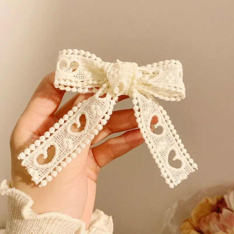 1 pair Sweet Girls Hair Clips Lace Pink Heart Lolita Bow Hairpin for Female Lolita Hair Clip Hair Accessories Barrettes Headwear