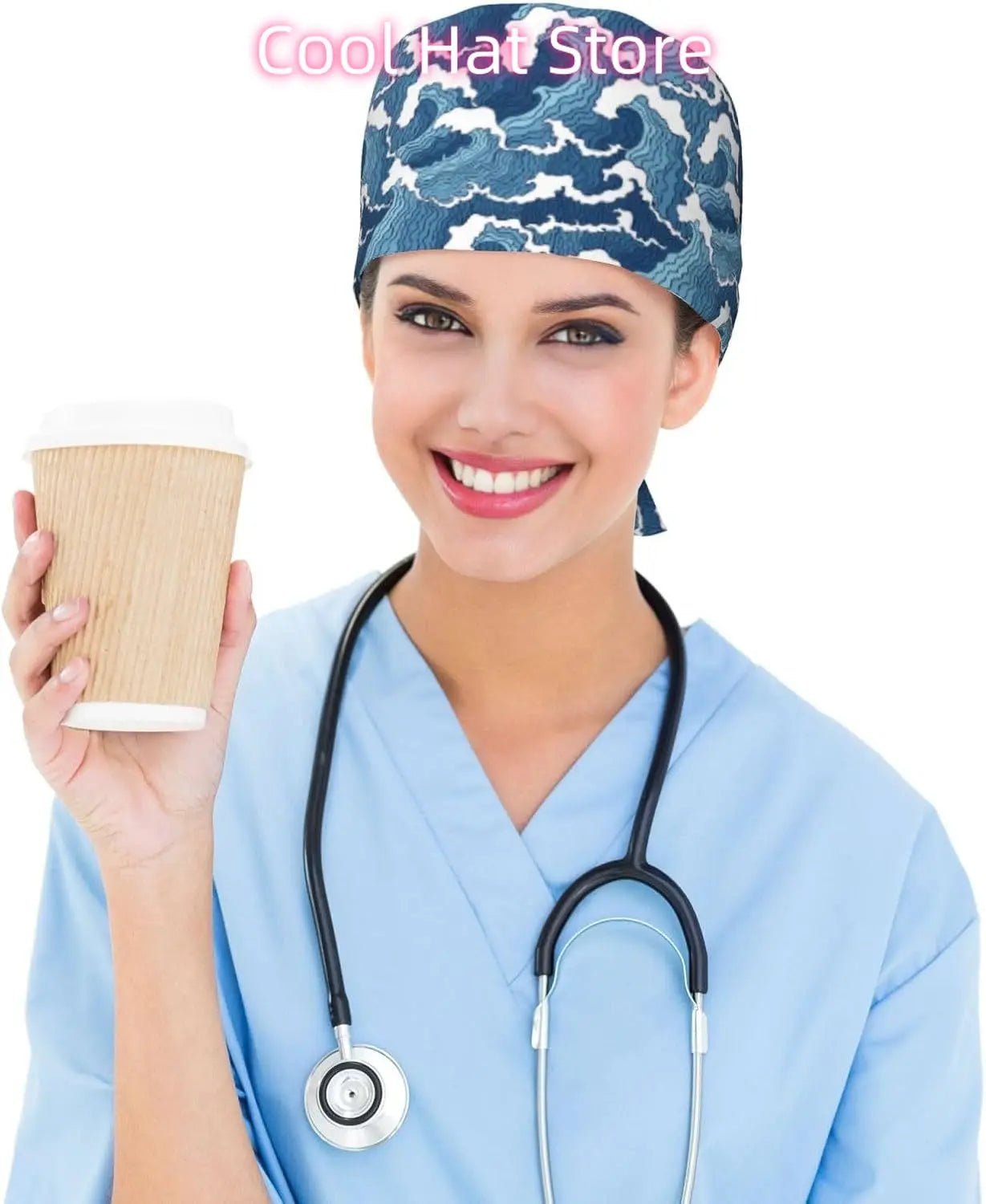 Japanese Wave Working Cap Scrub Cap with Sweatband Adjustable Unisex Women Tie Back Hat Nurse  Caps
