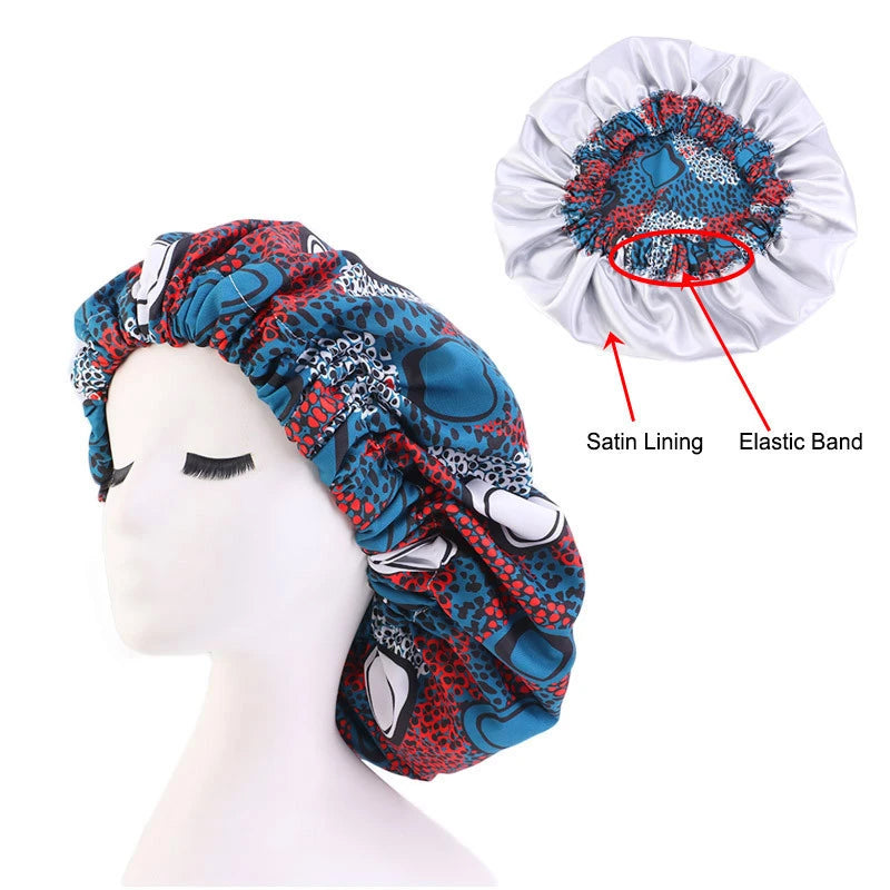 Extra Large Satin Lined Bonnet Women Big Size Beauty Print Satin Silk Bonnet Sleep Night Cap Head Cover Bonnet Hat Wholesale