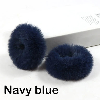 2Pcs Baby Girls Plush Elastic Hair Bands Small Rubber Band Hair Rings For Children Furry Scrunchies Hair Ties Hair Accessories