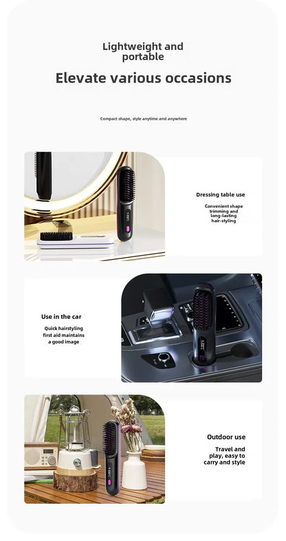 LCD Straight Hair Comb Portable Travel Hair Straightener Anti-Scald Heated Styling Brush USB Charging Cordless Hair Straightener