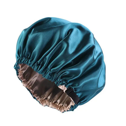 Adjustable Double Layer Satin Bonnet Nightcap Doubleside Women Round Shower Caps Night Sleep Soft Smooth Hat Solid Black Lining