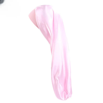 1Pc Simulated Silk Sleeping Hat Curly Hair Oversized Hat Braided Satin Hat Women's Silk Long Barrel Elastic Hairband Hat