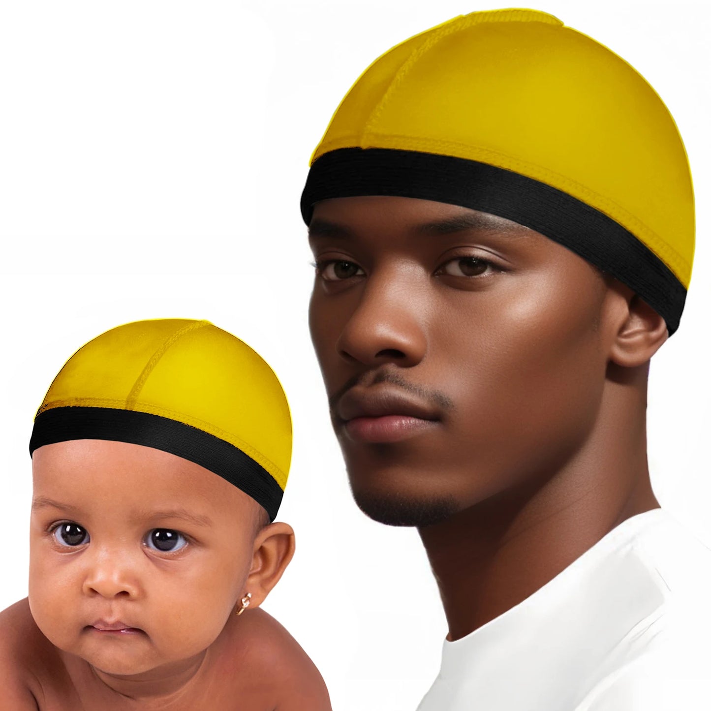 2024 Fashion 2PCS Adult and Kids Silky Dome Wave Cap Elastic Bandanas Hair Cover Chemo Cap Hair Accessories Child Cover Hat