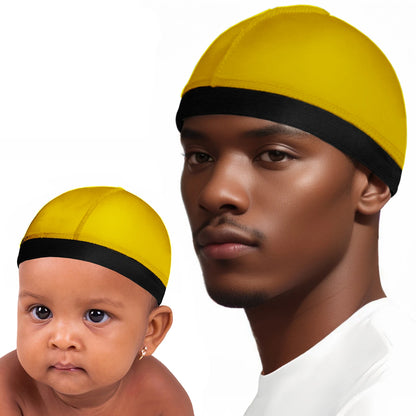 2024 Fashion 2PCS Adult and Kids Silky Dome Wave Cap Elastic Bandanas Hair Cover Chemo Cap Hair Accessories Child Cover Hat