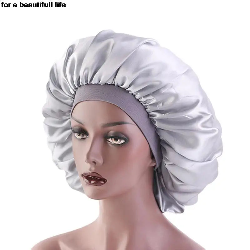1pc New Fashion Women Satin Night Sleep Cap Hair Bonnet Hat Silk Head Cover Wide Elastic Band