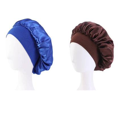 Women Satin Bonnet Hair Bonnet for Sleeping Hair Care Silk Bonnets Solid Wide-brimmed Sleeping Hat with Elastic Soft Band