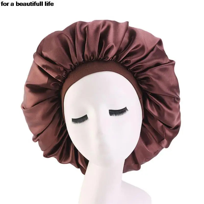 1pc New Fashion Women Satin Night Sleep Cap Hair Bonnet Hat Silk Head Cover Wide Elastic Band
