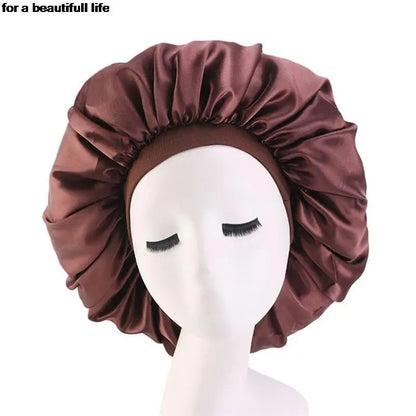 1pc New Fashion Women Satin Night Sleep Cap Hair Bonnet Hat Silk Head Cover Wide Elastic Band