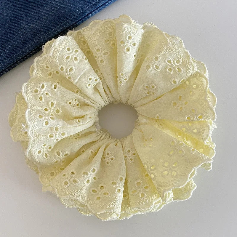 Oversized Lace Scrunchies for Women Elastic Hair Bands Ponytail Holders Tie Solid Hair Hoop Rubber Bands Women Hair Accessories