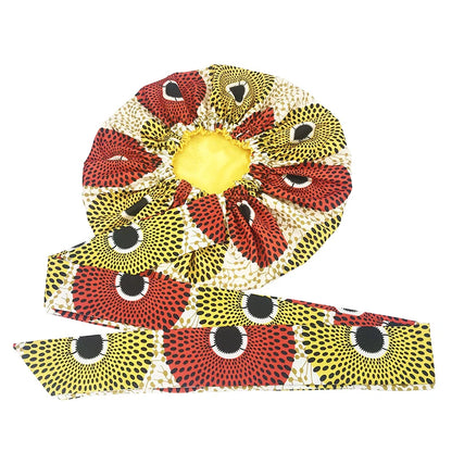 Elastic Band Large Satin Bonnet Sleeping Cap Women African Pattern Ankara Print Hat Adjustable Night Sleep Cap Soft Headcover