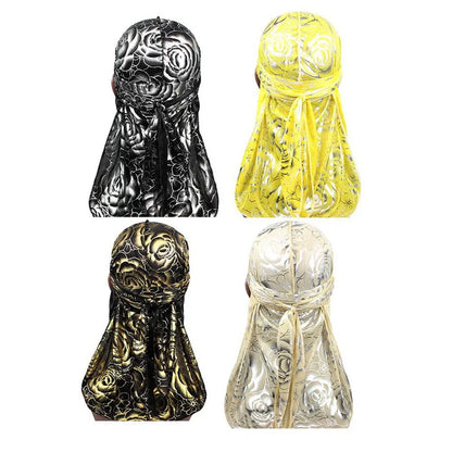 New Men's Print Silky Durags Turban Bandanas Headwear Men Silk DuRag Doo Rag Pirate Hat Wave Caps Hair Accessories Durags
