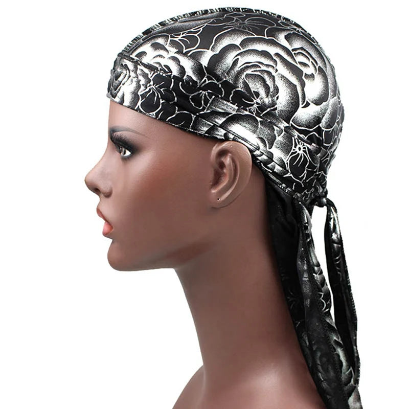 New Men's Print Silky Durags Turban Bandanas Headwear Men Silk DuRag Doo Rag Pirate Hat Wave Caps Hair Accessories Durags