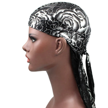 New Men's Print Silky Durags Turban Bandanas Headwear Men Silk DuRag Doo Rag Pirate Hat Wave Caps Hair Accessories Durags