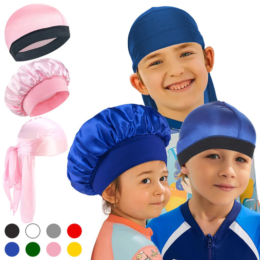 3pcs New Kids Girls Boys Satin Night Sleep Cap Children's Waves Cap Headwear Hair Accessories Turban Headwear Bonnet Wholesale