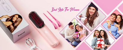 Cordless Hair Straightener Portable Brush 30s Fast Heating 10000mAh Rechargeable 300 Million Negative Ions Straightening Comb