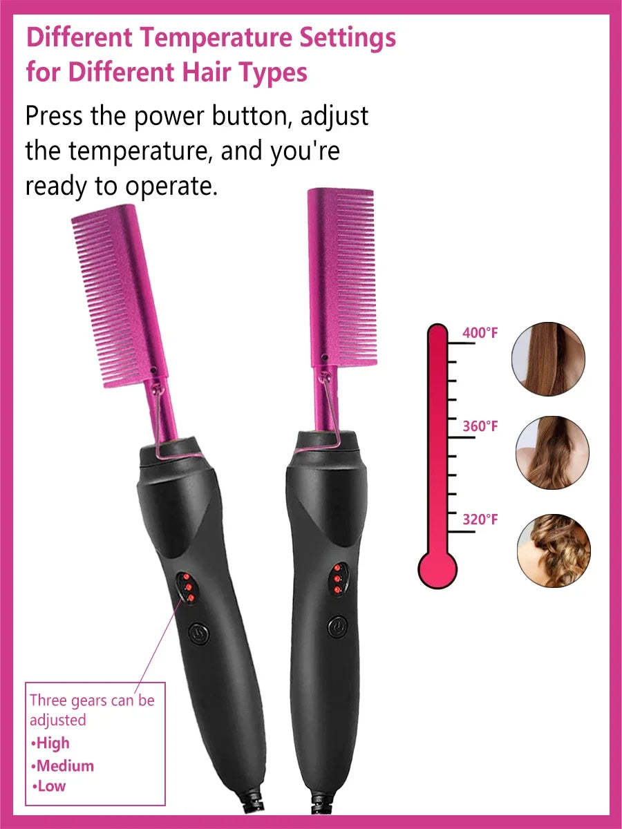Electric Hot Heating Comb Curling Iron Pressing Comb for Wig Fast Heating Straightening Brush Hair Wax Stick Styling Tool Set